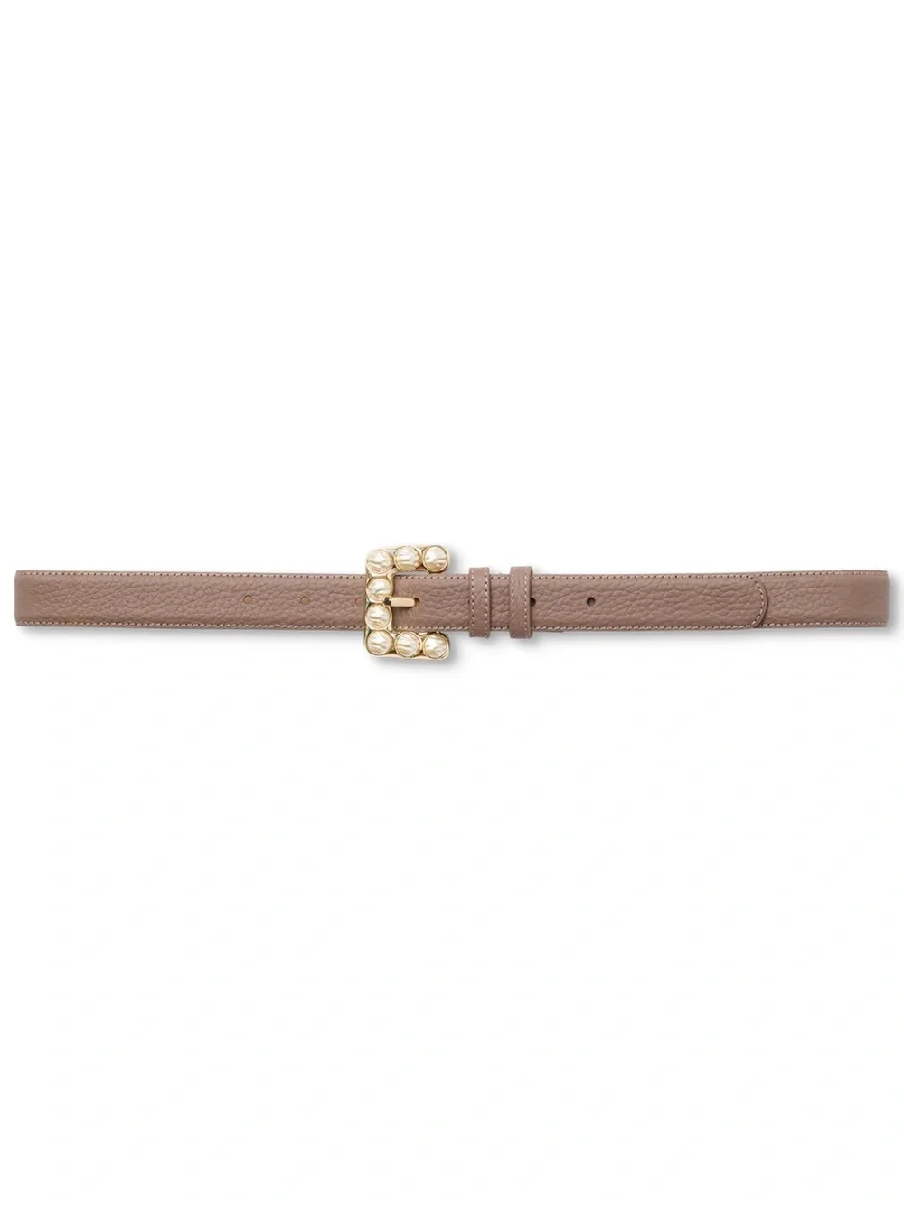 CAbi Taupe Leather Belt with Pearl-Studded Gold Buckle OYSTER BAY MEDIUM NEW